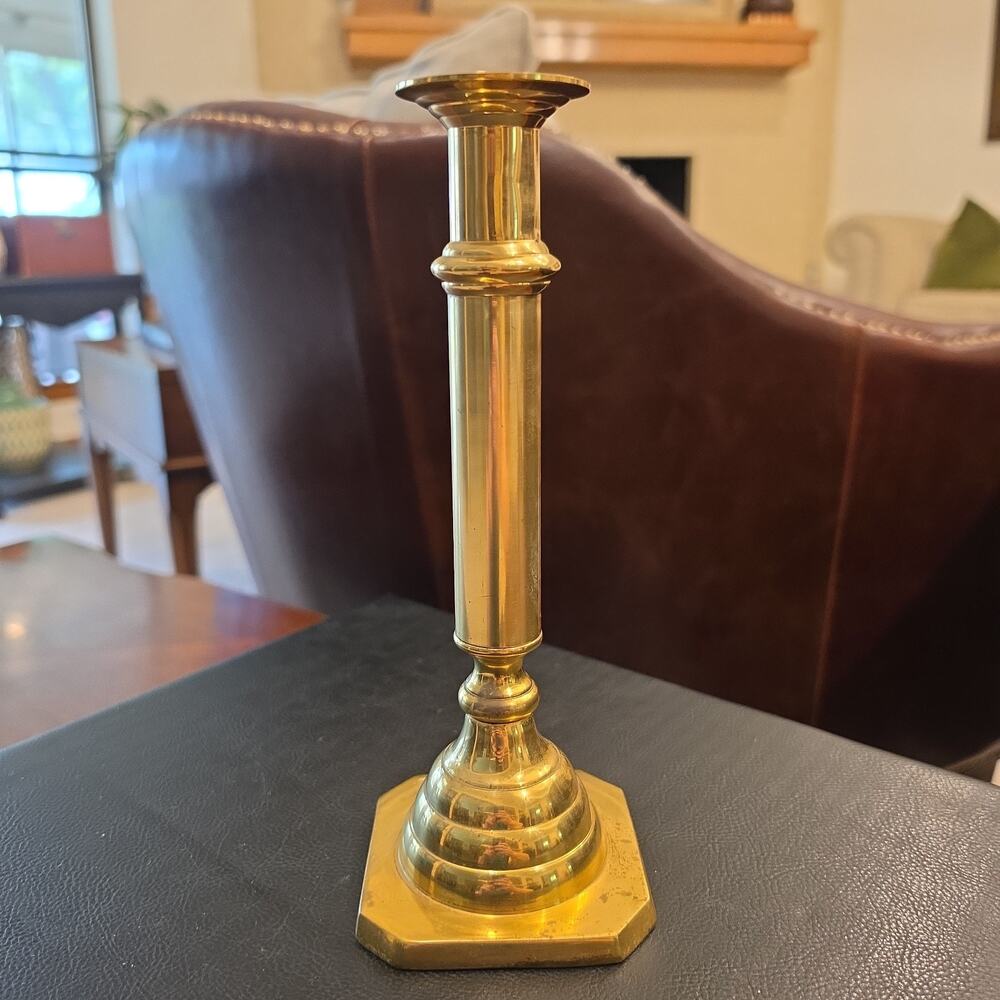 VTG Fritz Brass Korea 9" Solid Cast Brass Beehive Candlestick Hexagonal Base